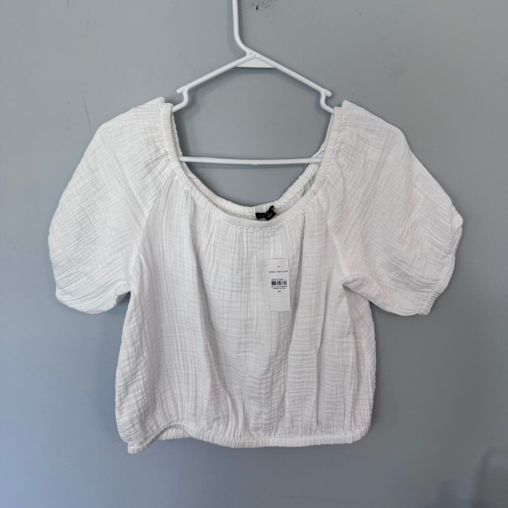 NWT Ann Taylor Gauzy White Crop Top Women's Size Medium 100% Cotton